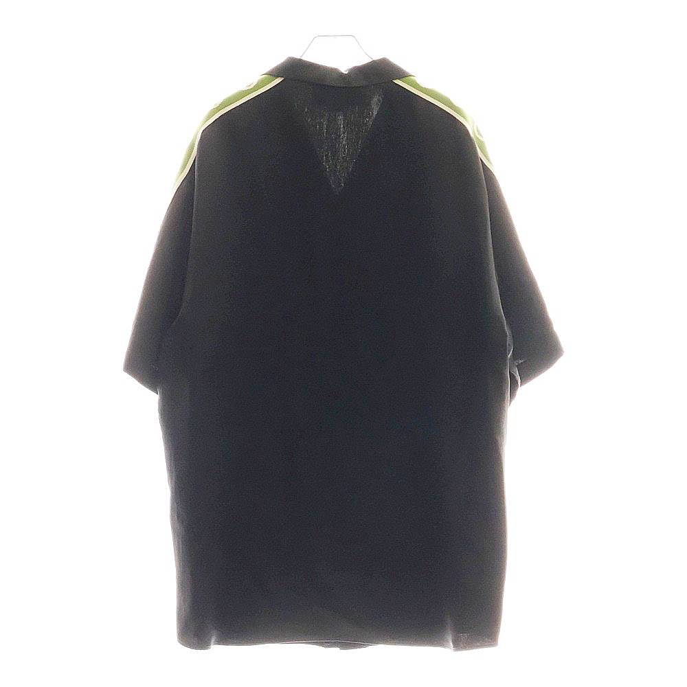 GUCCI(グッチ) Taped Logo Silk Vacation Shirt テープロゴ シルク オープンカラー 半袖シャツ ブラック 619025