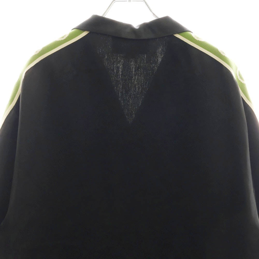 GUCCI(グッチ) Taped Logo Silk Vacation Shirt テープロゴ シルク オープンカラー 半袖シャツ ブラック 619025