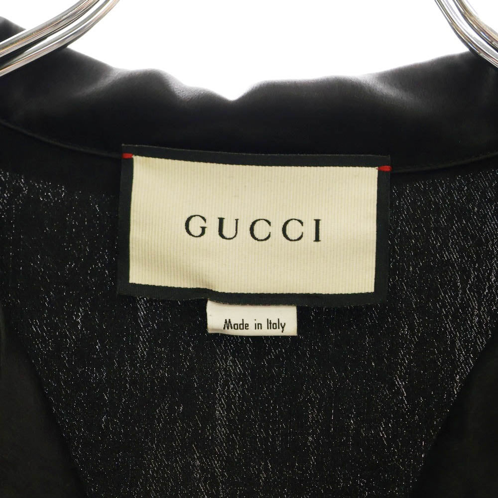 GUCCI(グッチ) Taped Logo Silk Vacation Shirt テープロゴ シルク オープンカラー 半袖シャツ ブラック 619025