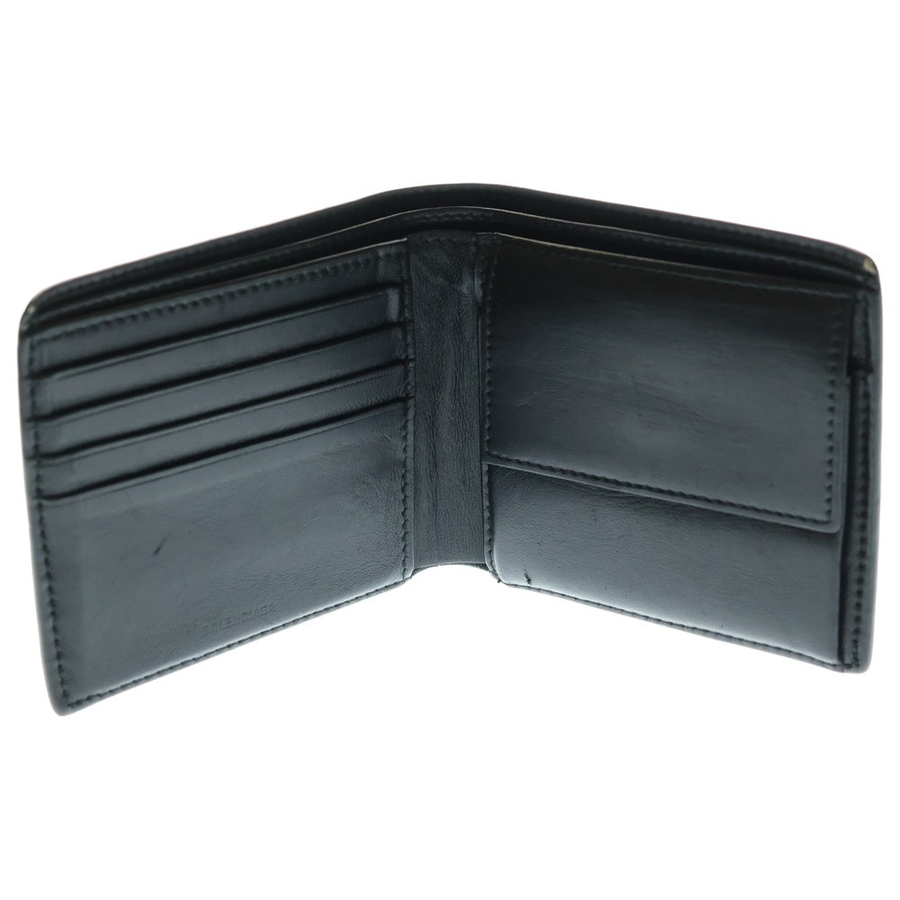 BALENCIAGA(バレンシアガ) ロゴ スクエア レザー コンパクトウォレット 二つ折り財布 ブラック 594315