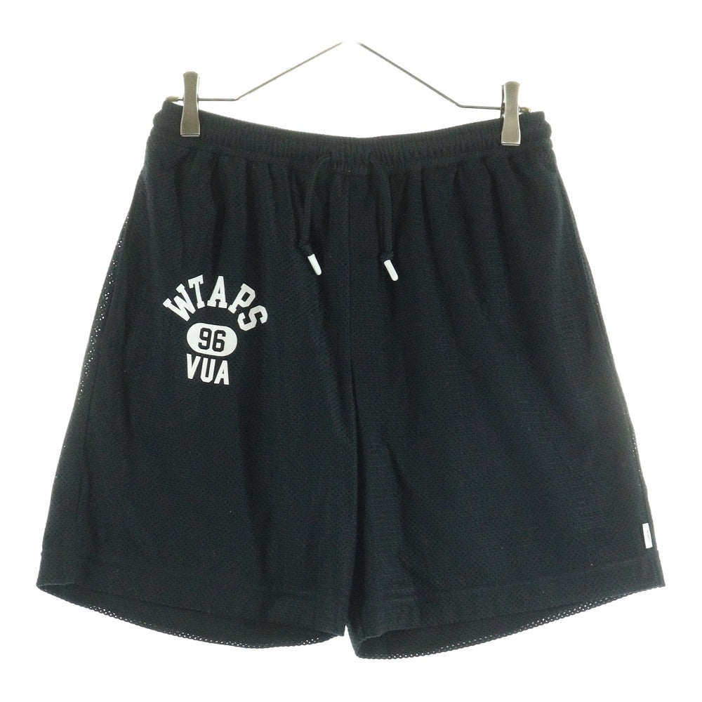 WTAPS(ダブルタップス) 24SS WUS 02 SHORTS POLY. ERA ロゴプリント メッシュ ハーフパンツ ブラック 241ATDT-CSM37