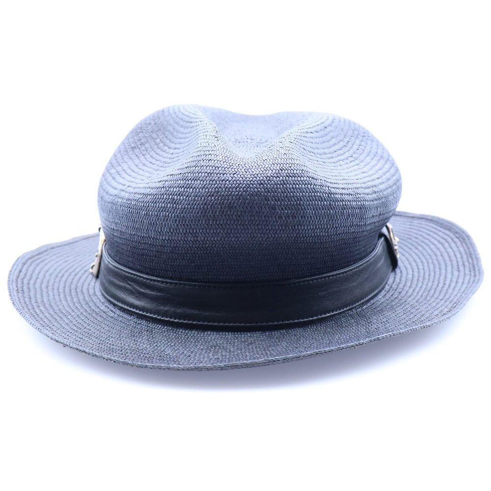 CHROME HEARTS(クロムハーツ) オーバルクロス ガスリンガー レザー ストローハット 帽子 ブラック