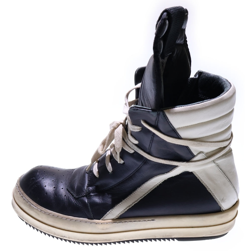 Rick Owens(リックオウエンス) GEOBASKET ジオバスケット サイドジップ レザー ハイカットスニーカー ブラック/ホワイト