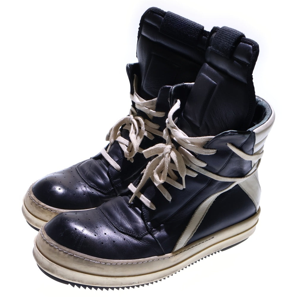 Rick Owens(リックオウエンス) GEOBASKET ジオバスケット サイドジップ レザー ハイカットスニーカー ブラック/ホワイト