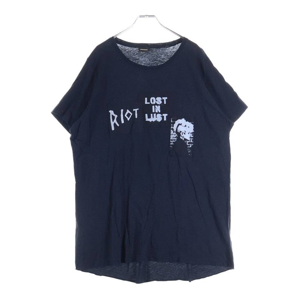 DIESEL(ディーゼル) フロントパッチワーク ロゴプリント クルーネック 半袖Tシャツカットソー ブラック