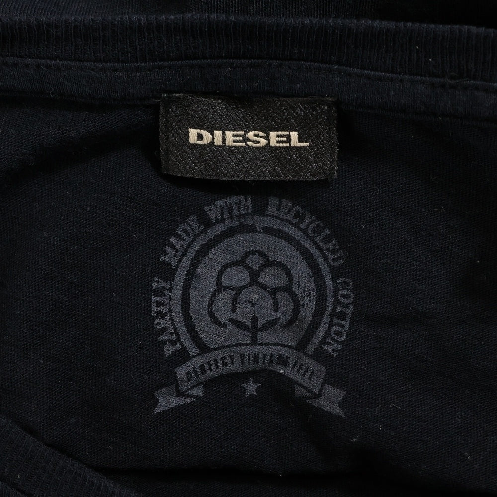 DIESEL(ディーゼル) フロントパッチワーク ロゴプリント クルーネック 半袖Tシャツカットソー ブラック