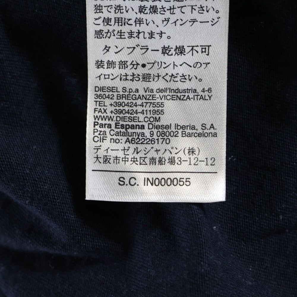 DIESEL(ディーゼル) フロントパッチワーク ロゴプリント クルーネック 半袖Tシャツカットソー ブラック