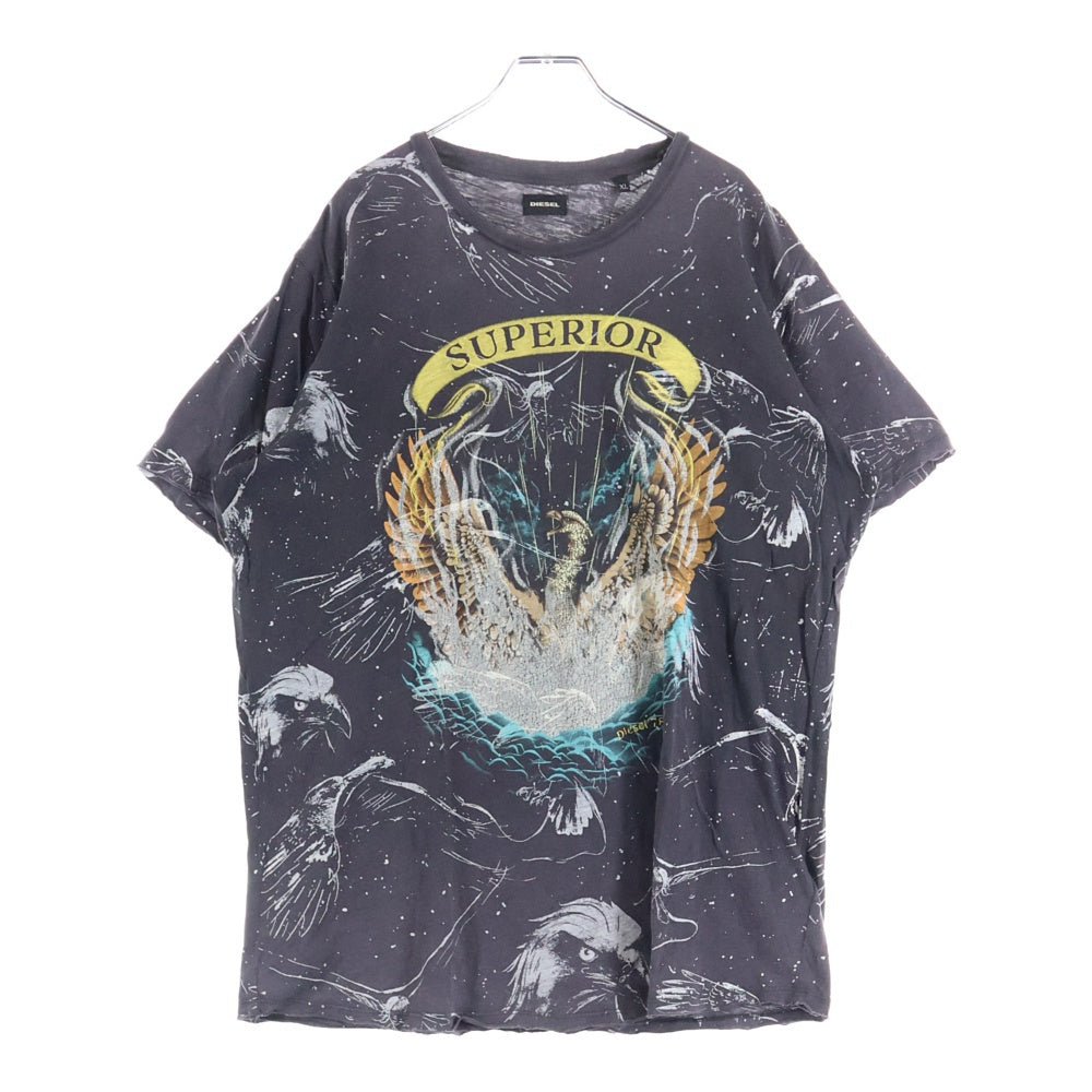 DIESEL(ディーゼル) ダメージ加工グラフィックプリント クルーネック 半袖Tカットソー チャコールグレー