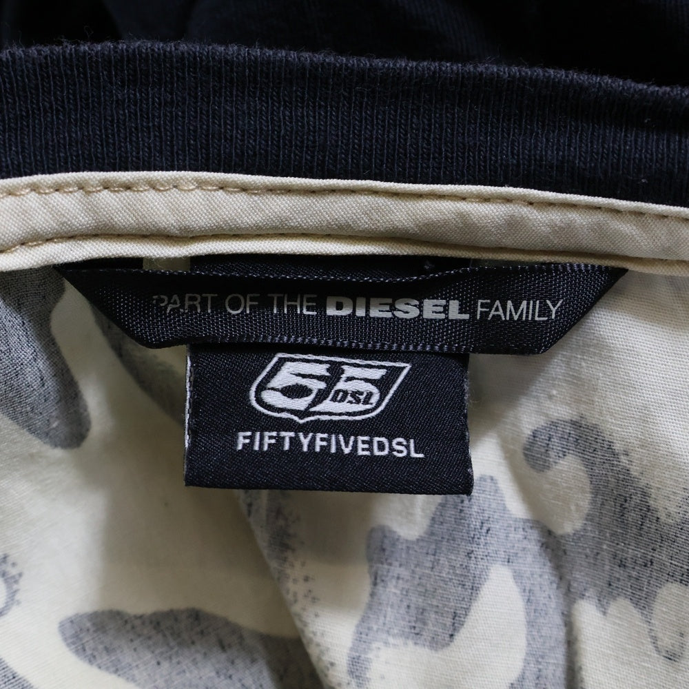 55DSL(フィフティファイブディーゼル) パッチワーク クルーネック半袖Tカットソー ホワイト/ブラック