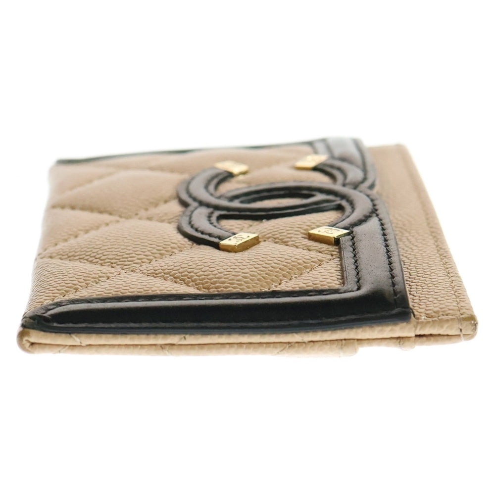 CHANEL(シャネル) CCフィリグリー キャビアスキン レザー カードケース ベージュ/ブラック 30番台