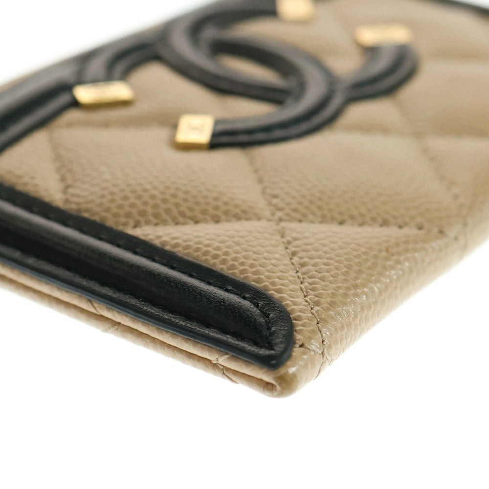CHANEL(シャネル) CCフィリグリー キャビアスキン レザー カードケース ベージュ/ブラック 30番台