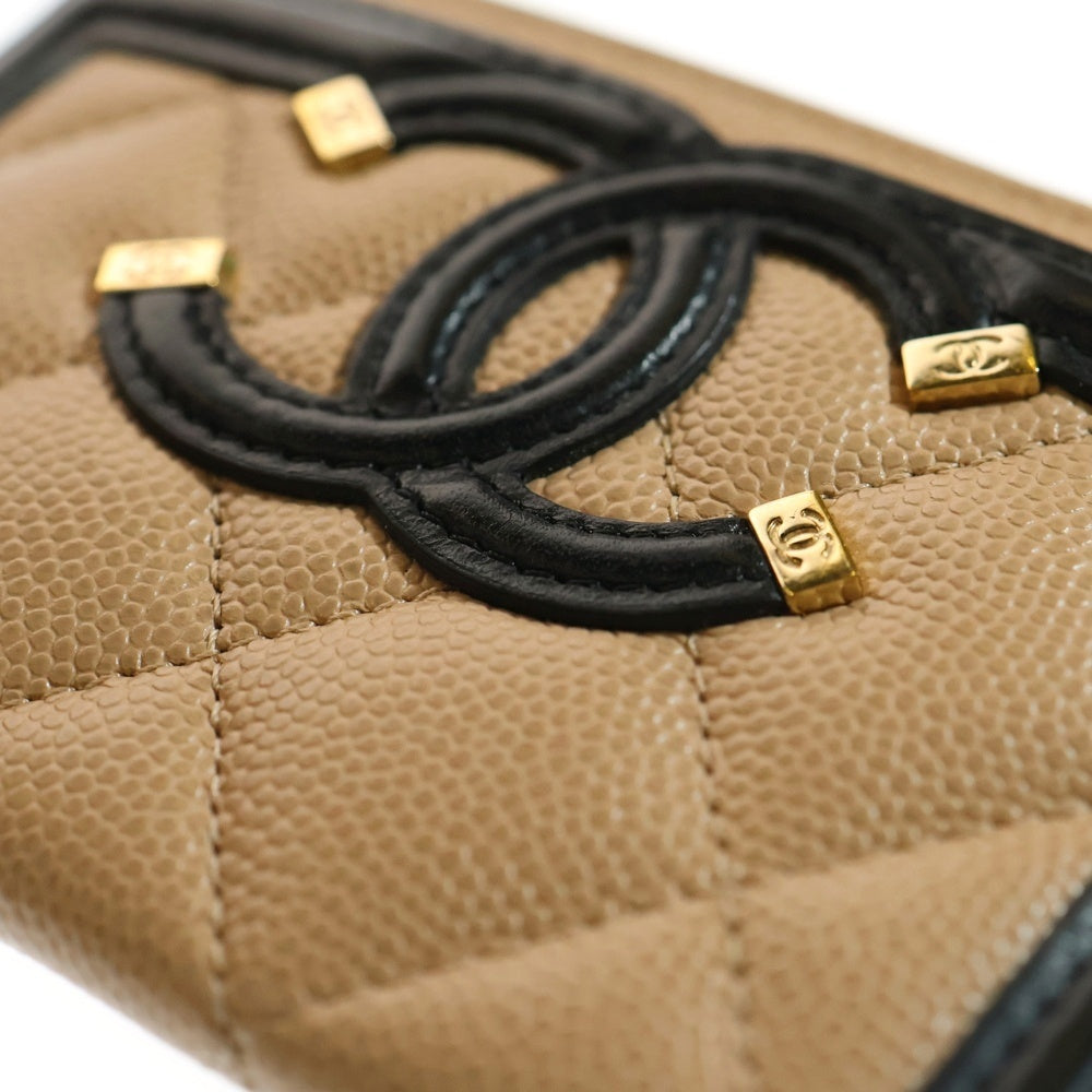 CHANEL(シャネル) CCフィリグリー キャビアスキン レザー カードケース ベージュ/ブラック 30番台