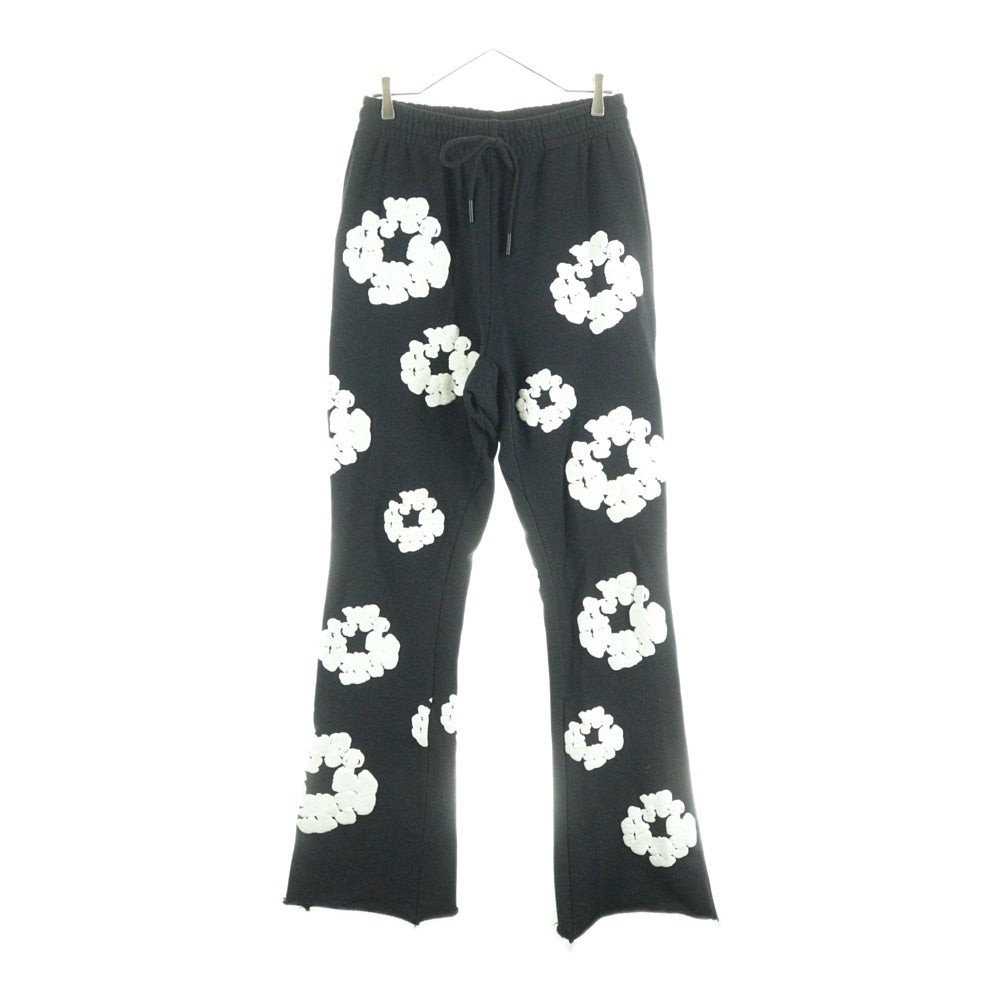 DENIM TEARS(デニムティアーズ) ×READYMADE COTTON WREATH SWEAT FLARE PANTS コットンリース 総柄フラワー カットオフ フレア スウェットパンツ ブラック RE-DT-BK-00-00-09