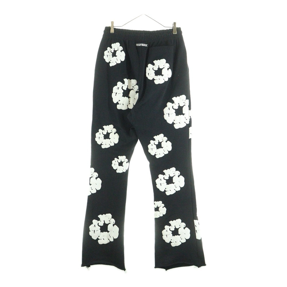 DENIM TEARS(デニムティアーズ) ×READYMADE COTTON WREATH SWEAT FLARE PANTS コットンリース 総柄フラワー カットオフ フレア スウェットパンツ ブラック RE-DT-BK-00-00-09