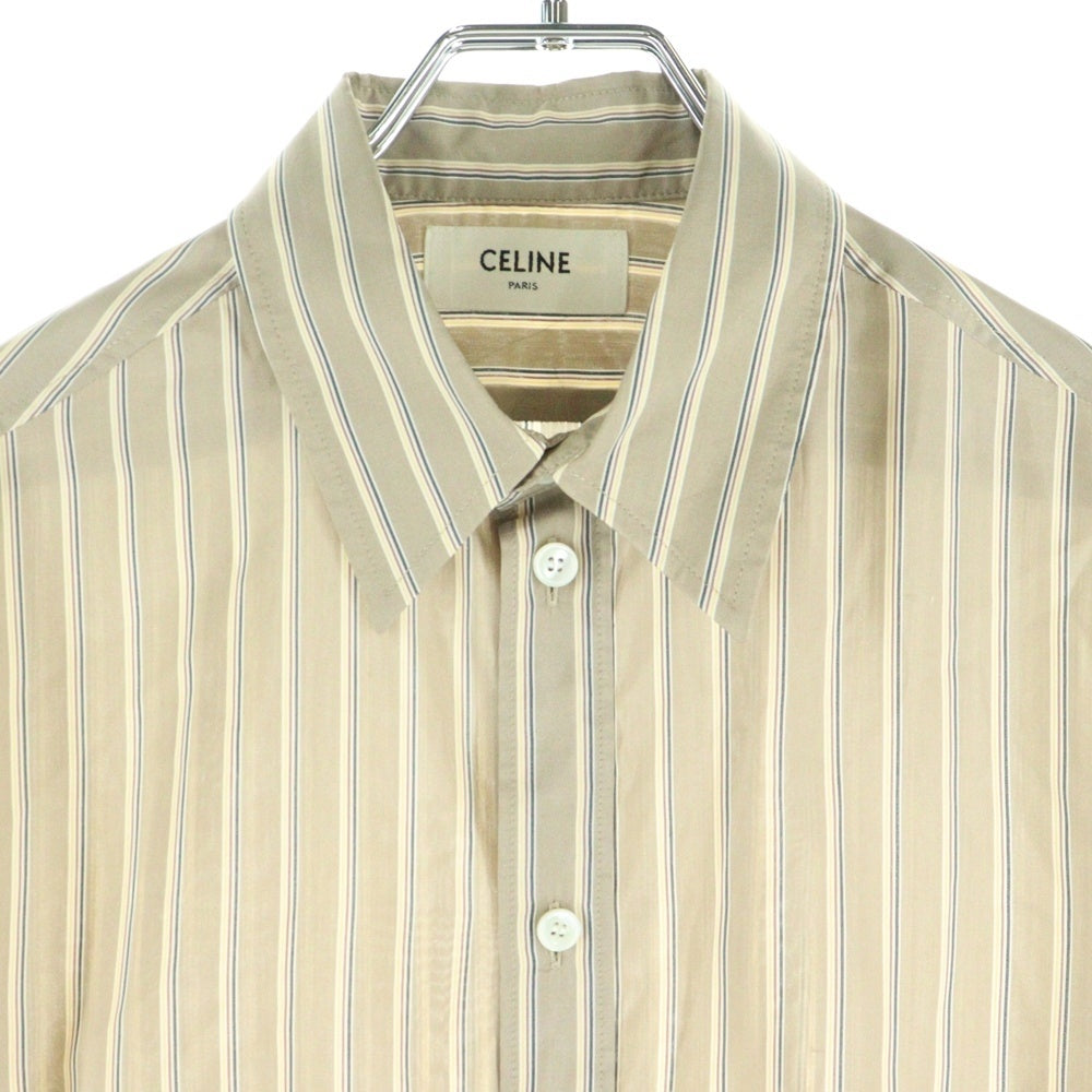 CELINE(セリーヌ) ストライプ シルク フロントボタン 長袖シャツ ブラウン 2C239080I
