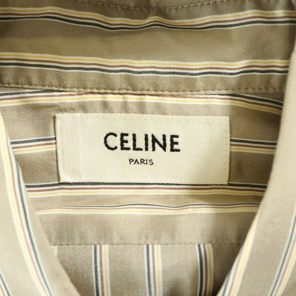 CELINE(セリーヌ) ストライプ シルク フロントボタン 長袖シャツ ブラウン 2C239080I