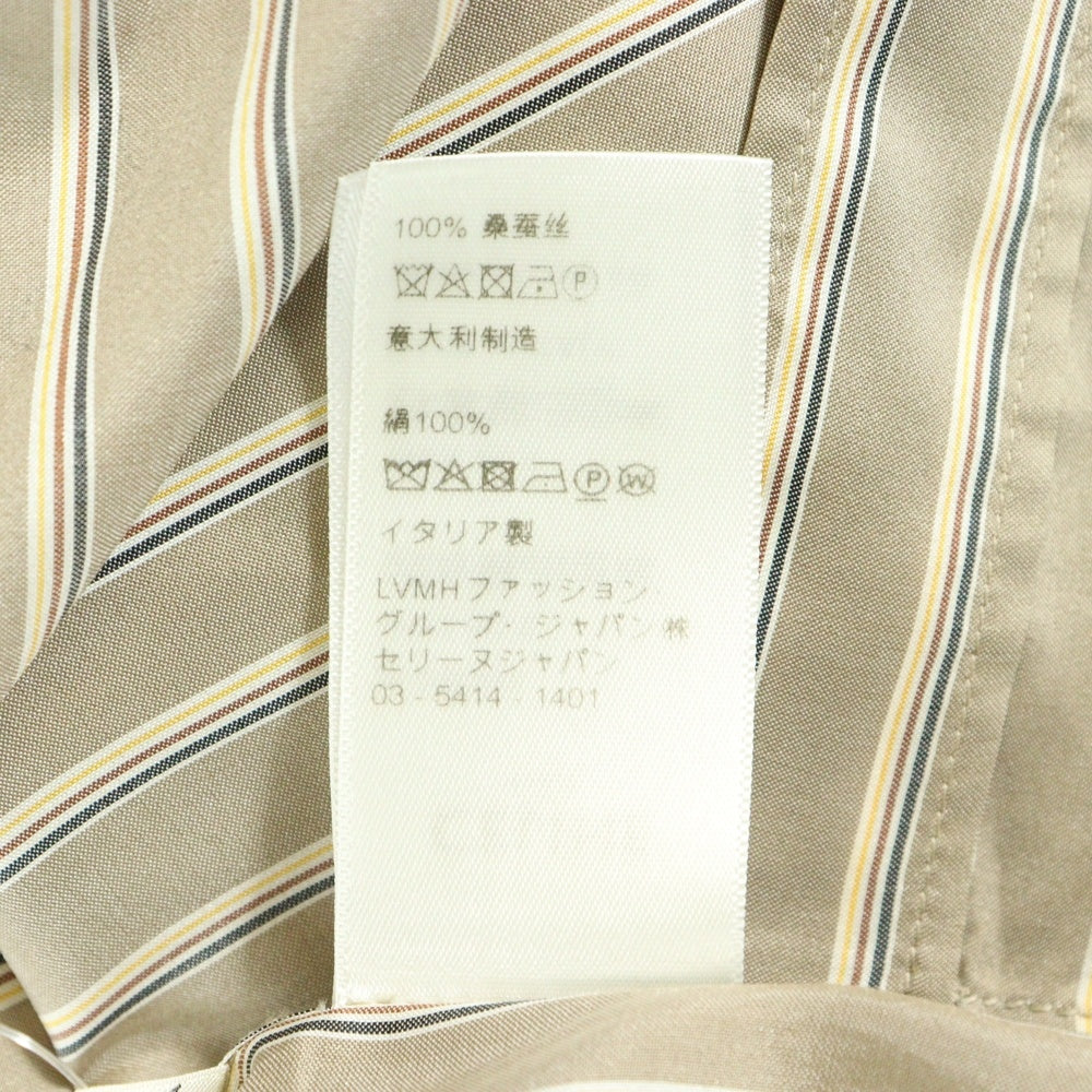 CELINE(セリーヌ) ストライプ シルク フロントボタン 長袖シャツ ブラウン 2C239080I
