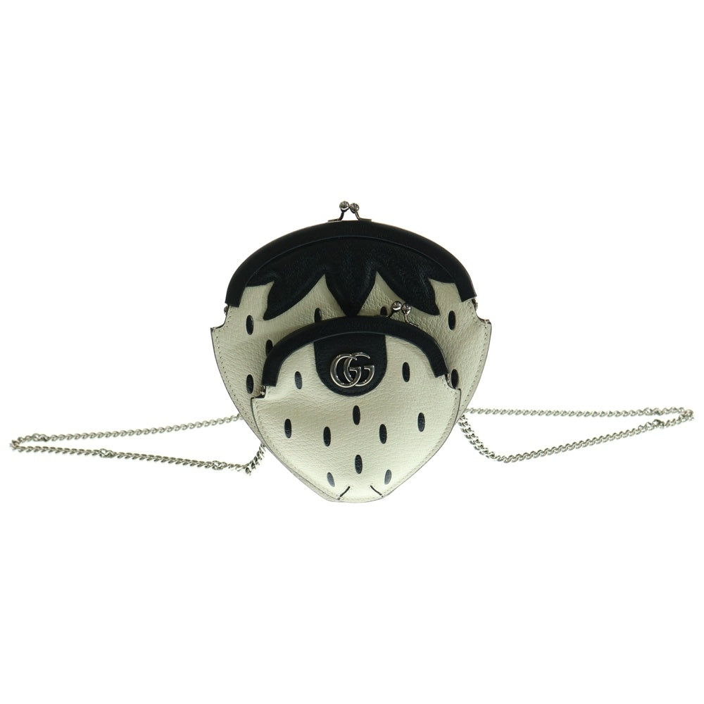 GUCCI(グッチ) ストロベリーポシェット チェーンショルダーバッグ レディース ホワイト/ブラック 719725