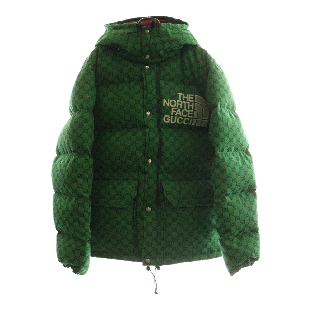 GUCCI(グッチ) 22SS ×THE NORTH FACE ノースフェイス GGキャンバス フロントロゴ フーデッド ボンバーダウンジャケット グリーン 670766