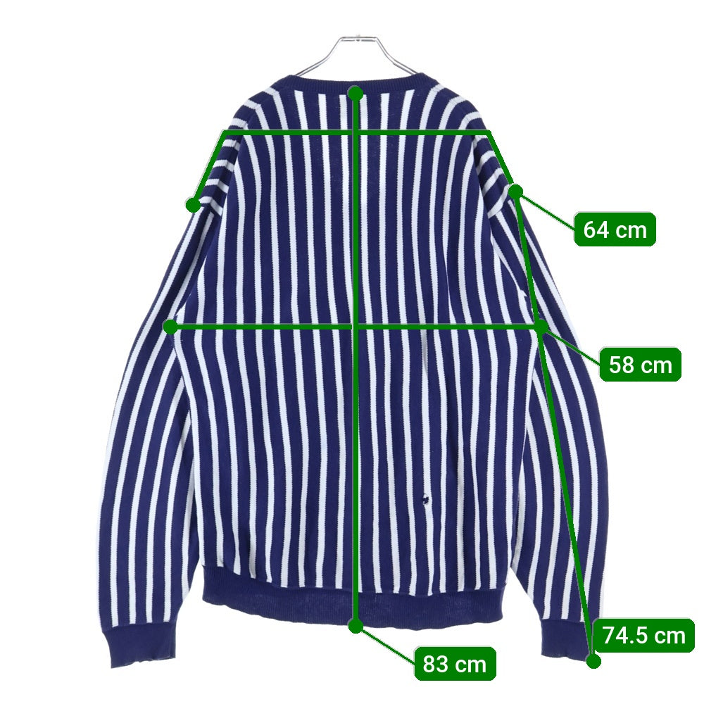 Christian Dior(クリスチャンディオール) Vネック ストライプ ニットセーター ブルー/ホワイト