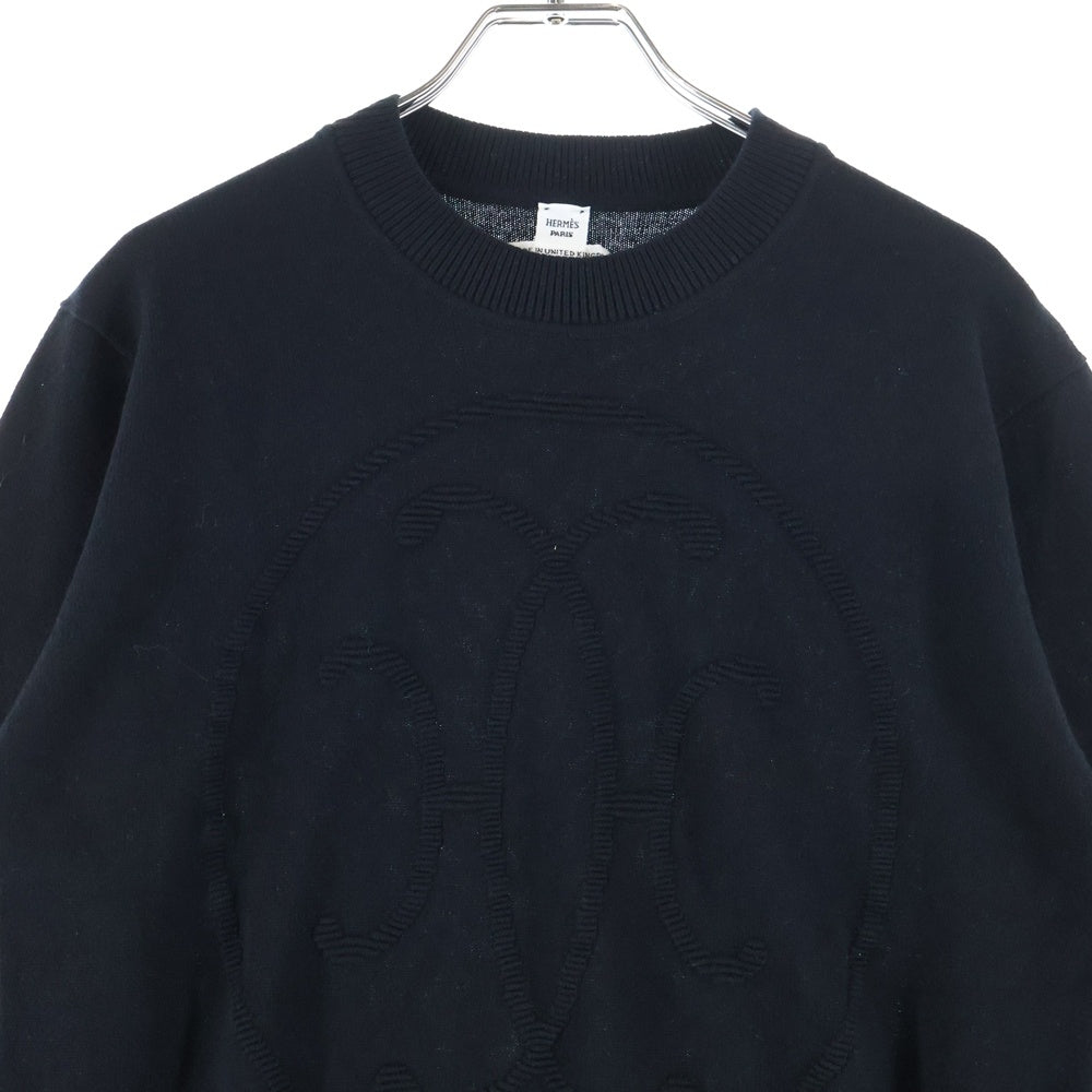 HERMES(エルメス) カシミヤ ロゴ刺繍 クルーネックニットセーター ブラック レディース 4H2604D1-G