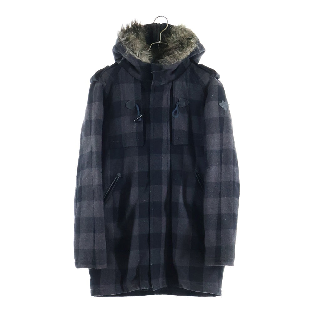DIESEL(ディーゼル) チェック柄 キルティング ファーダッフルコート ブラック