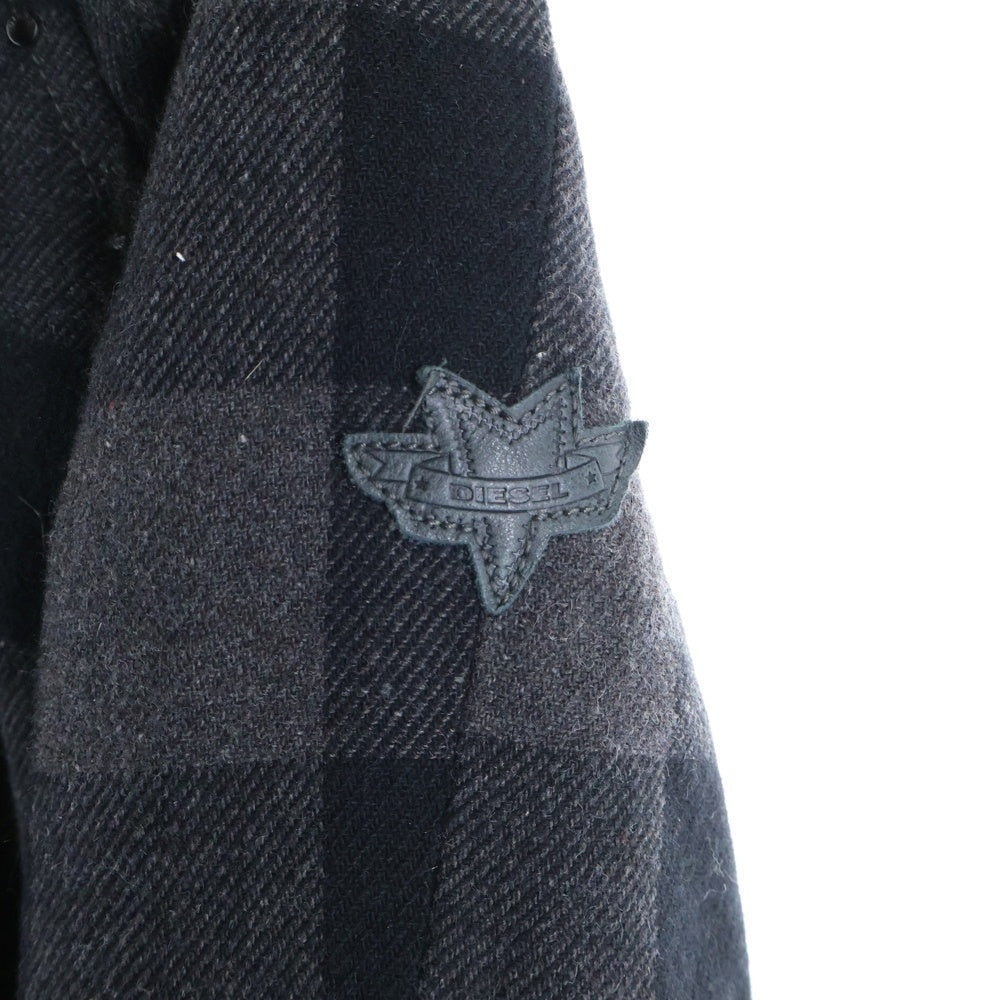 DIESEL(ディーゼル) チェック柄 キルティング ファーダッフルコート ブラック