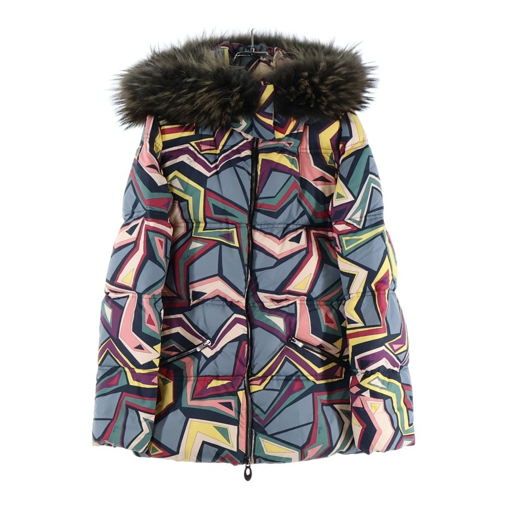 EMILIO PUCCI(エミリオプッチ) 総柄 ナイロン ファーフーデッド ダウンジャケット マルチ レディース 96YB03