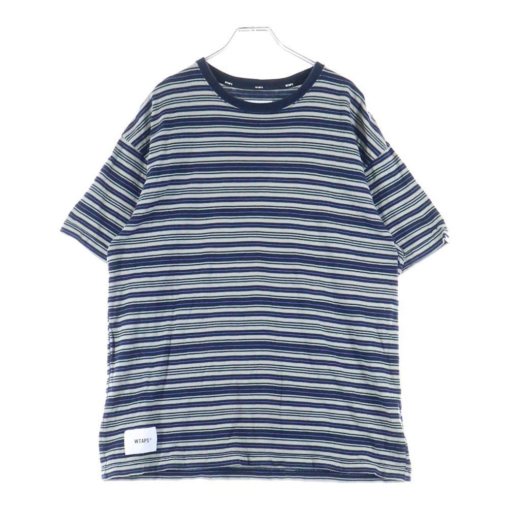 WTAPS(ダブルタップス) 25SS ロゴパッチ ボーダー クルーネック半袖Tシャツ カットソー ネイビー/グレー 251ATDT-CSM22