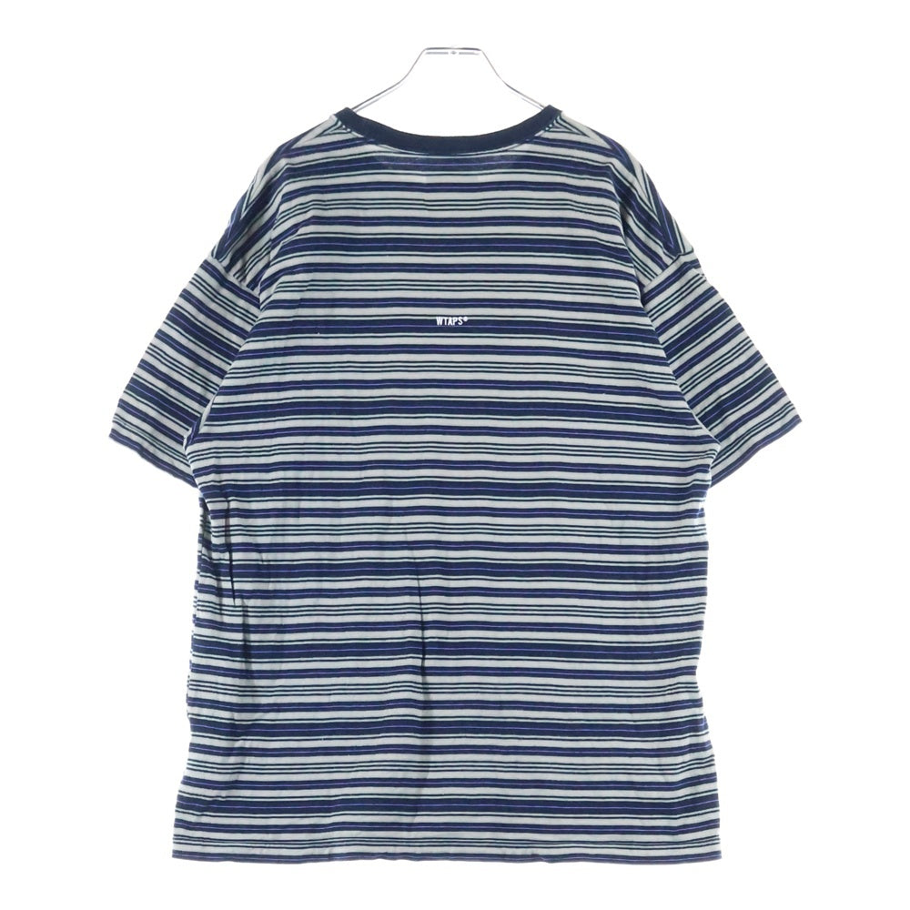 WTAPS(ダブルタップス) 25SS ロゴパッチ ボーダー クルーネック半袖Tシャツ カットソー ネイビー/グレー 251ATDT-CSM22