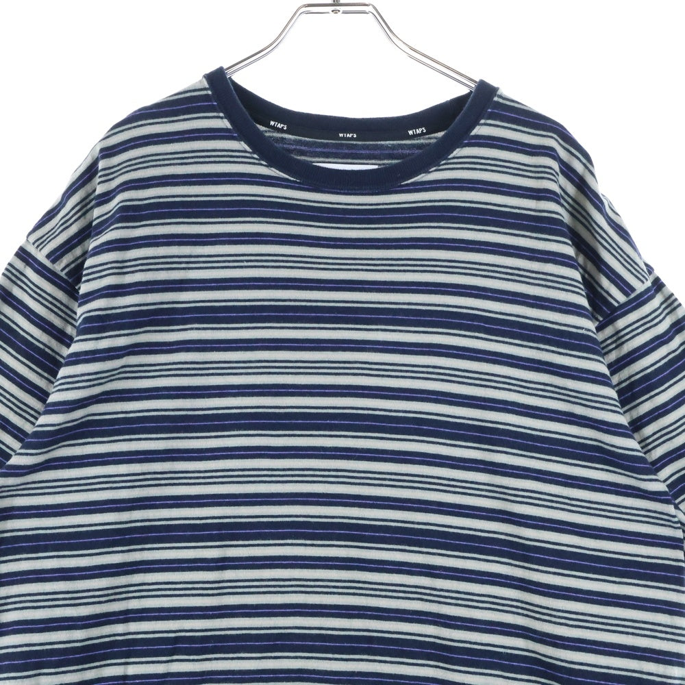 WTAPS(ダブルタップス) 25SS ロゴパッチ ボーダー クルーネック半袖Tシャツ カットソー ネイビー/グレー 251ATDT-CSM22