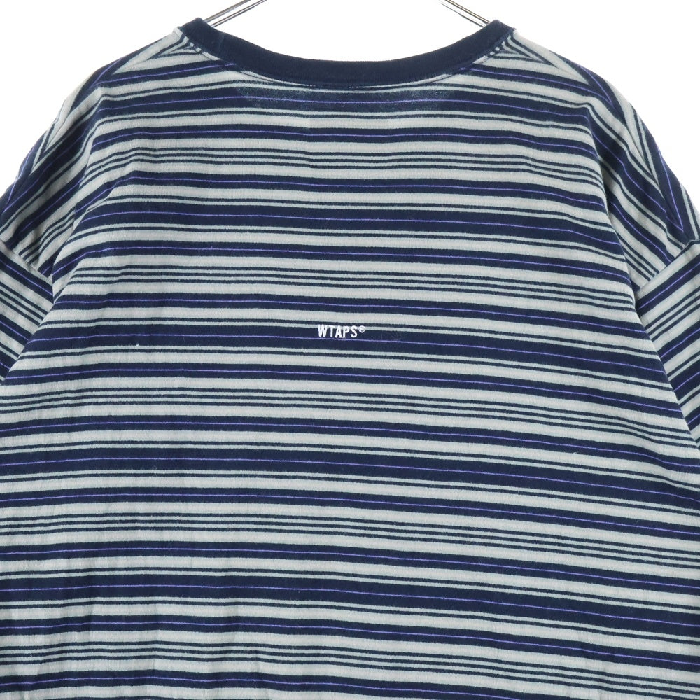 WTAPS(ダブルタップス) 25SS ロゴパッチ ボーダー クルーネック半袖Tシャツ カットソー ネイビー/グレー 251ATDT-CSM22