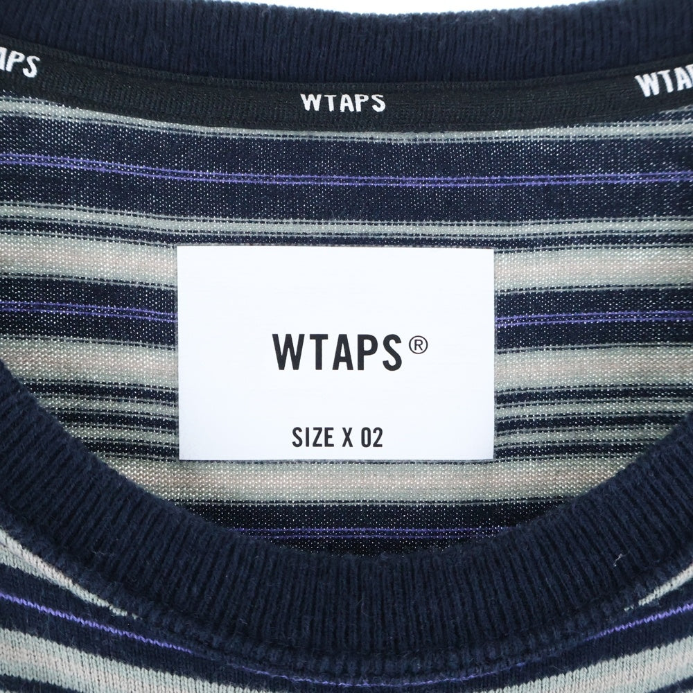 WTAPS(ダブルタップス) 25SS ロゴパッチ ボーダー クルーネック半袖Tシャツ カットソー ネイビー/グレー 251ATDT-CSM22