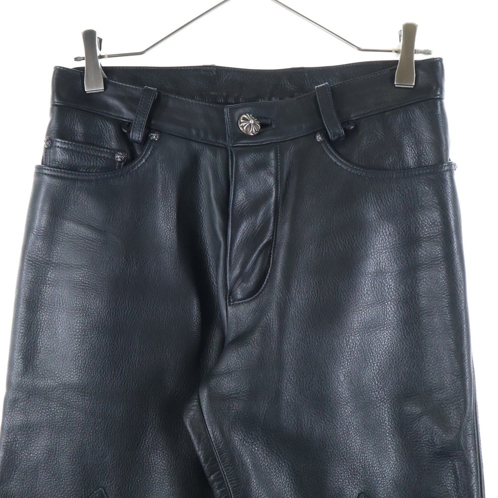 CHROME HEARTS(クロムハーツ) LTHR PANTS クロスボールボタン 5ポケット フレアニー ボタンフライ レザー ストレートパンツ ブラック