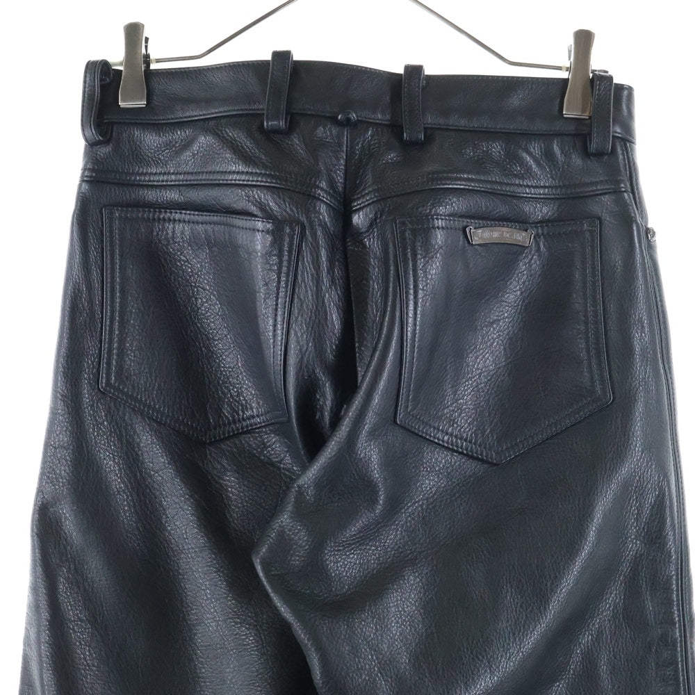 CHROME HEARTS(クロムハーツ) LTHR PANTS クロスボールボタン 5ポケット フレアニー ボタンフライ レザー ストレートパンツ ブラック