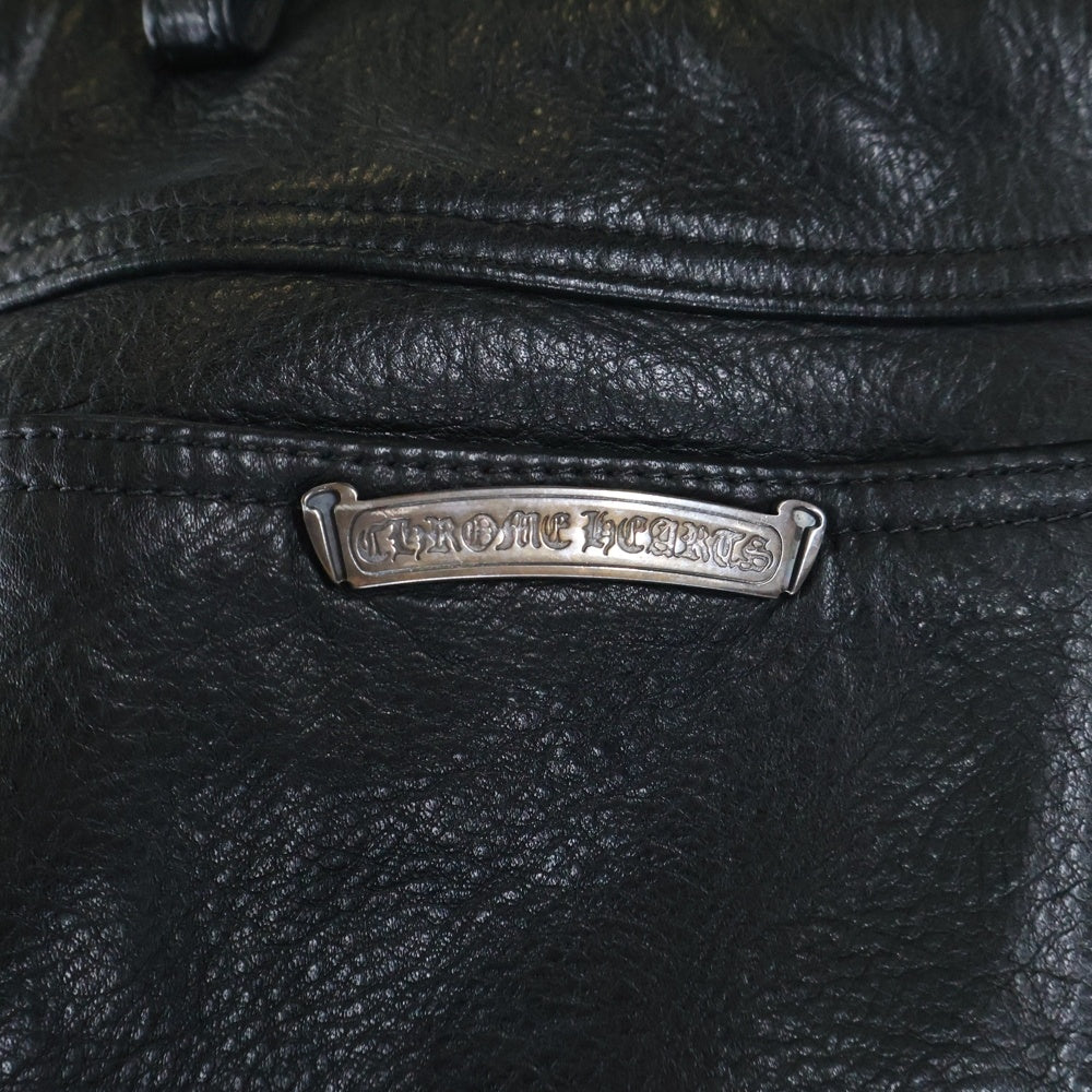 CHROME HEARTS(クロムハーツ) LTHR PANTS クロスボールボタン 5ポケット フレアニー ボタンフライ レザー ストレートパンツ ブラック