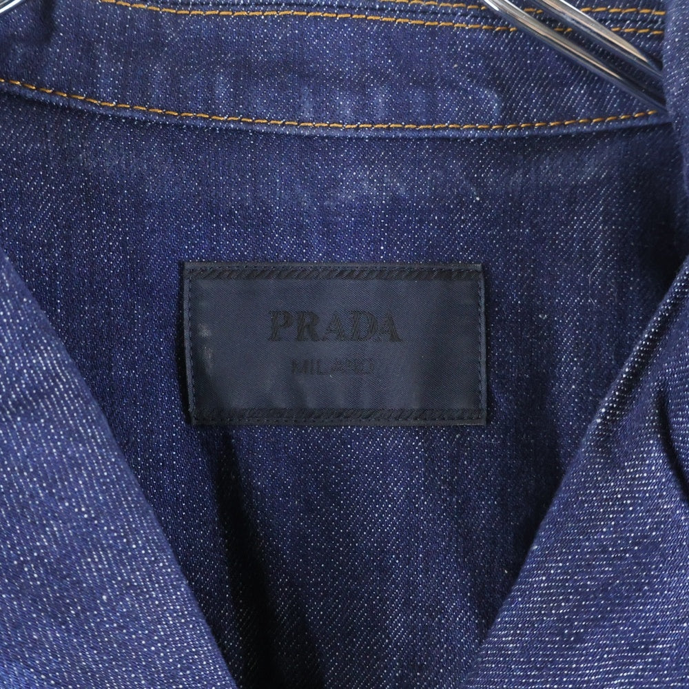 PRADA(プラダ) 24SS トライアングルロゴプレート オープンカラー 半袖 デニム シャツ インディゴ GEC068