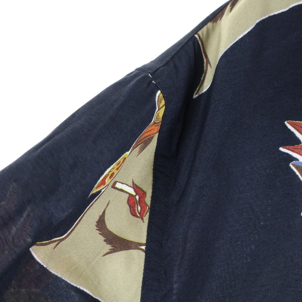 GANGSTERVILLE(ギャングスタービル) オープンカラー 長袖レーヨンシャツ ネイビー