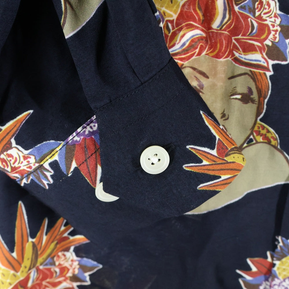 GANGSTERVILLE(ギャングスタービル) オープンカラー 長袖レーヨンシャツ ネイビー