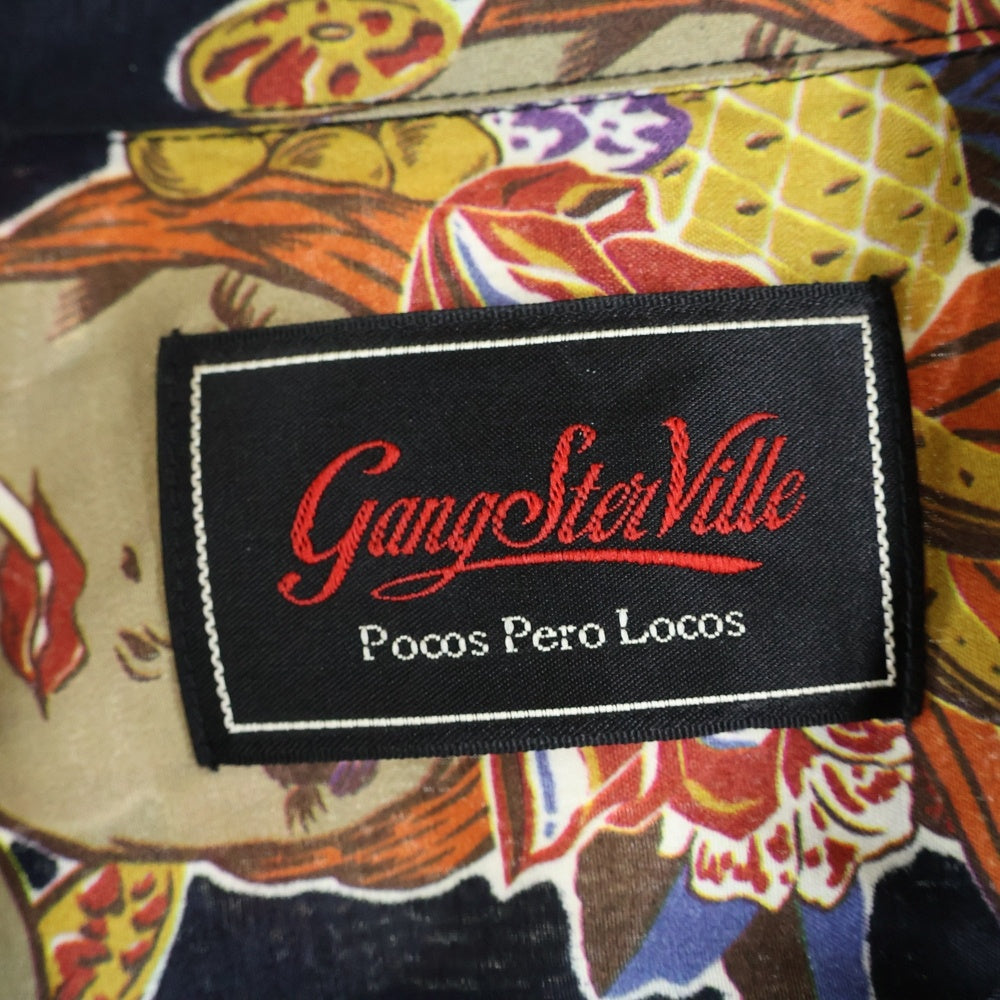 GANGSTERVILLE(ギャングスタービル) オープンカラー 長袖レーヨンシャツ ネイビー