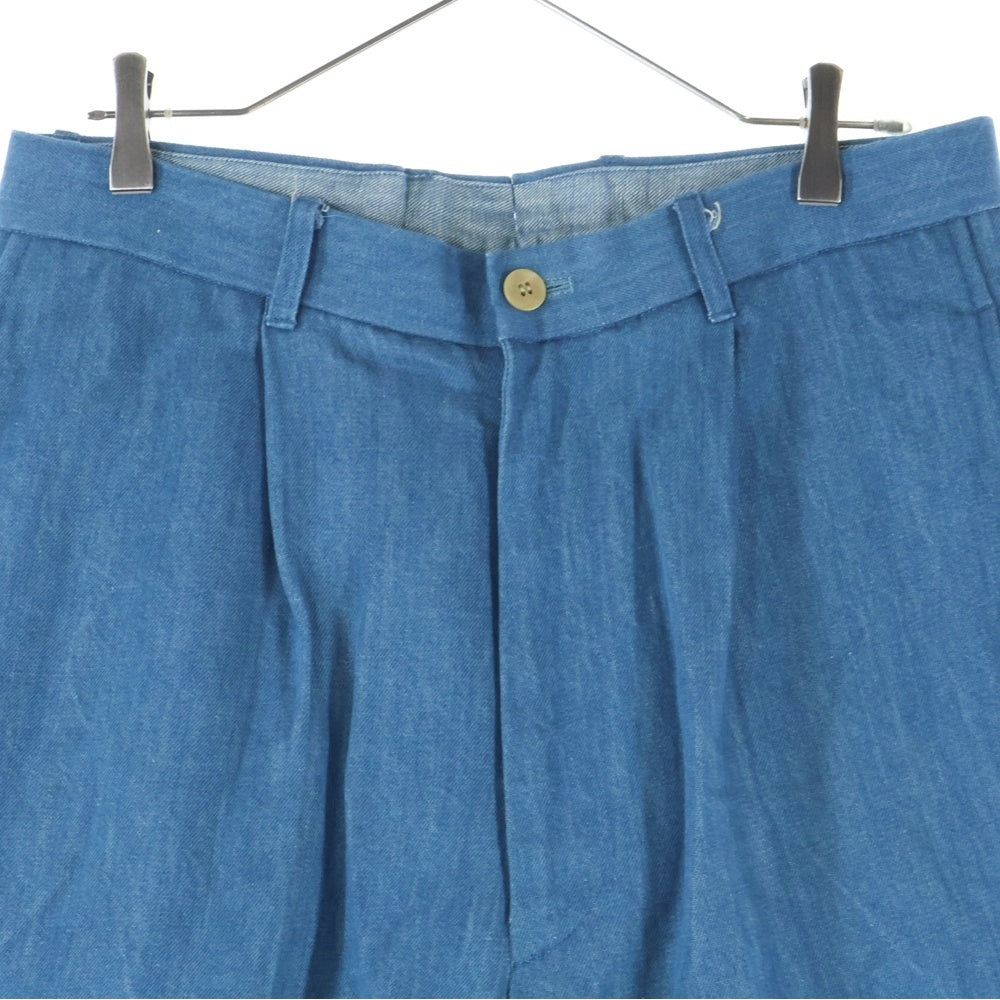 BY GLADHAND(バイグラッドハンド) コットンリネン タック デニムパンツ ブルー