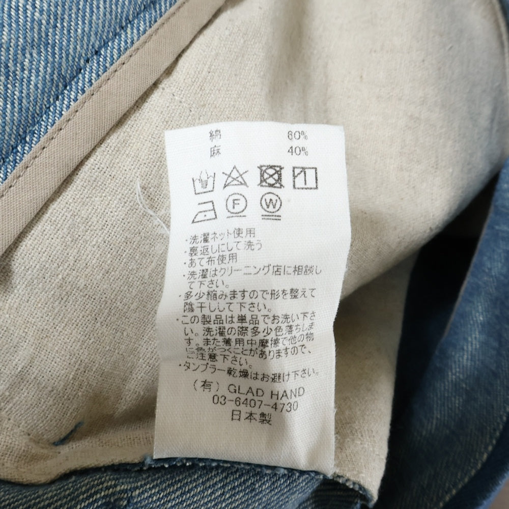 BY GLADHAND(バイグラッドハンド) コットンリネン タック デニムパンツ ブルー