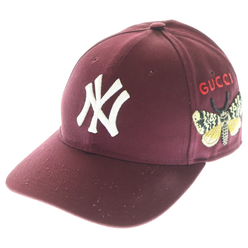 GUCCI(グッチ) 18AW NEW YORK YANKEES BASEBALL CAP バタフライ刺繍ヤンキースベースボールキャップ 帽子 レッド
