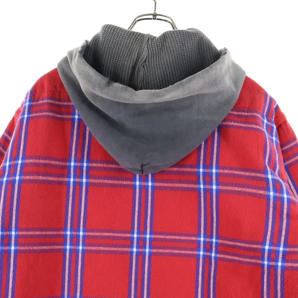 SAINT MICHAEL(セントマイケル) 24AW SHIRT JK FRANNEL QLT フランネル チェック キルティング フーデッド シャツ ジャケット レッド SM-YS1-0000-060