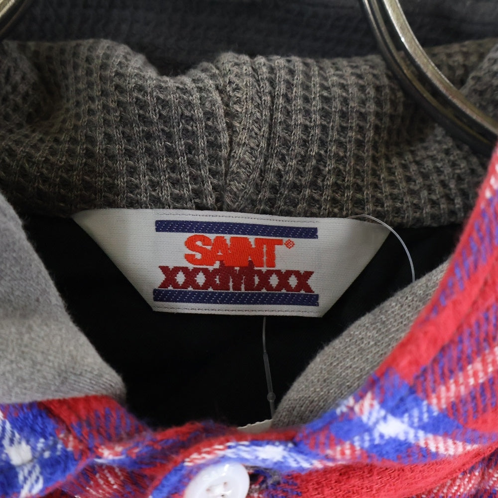 SAINT MICHAEL(セントマイケル) 24AW SHIRT JK FRANNEL QLT フランネル チェック キルティング フーデッド シャツ ジャケット レッド SM-YS1-0000-060