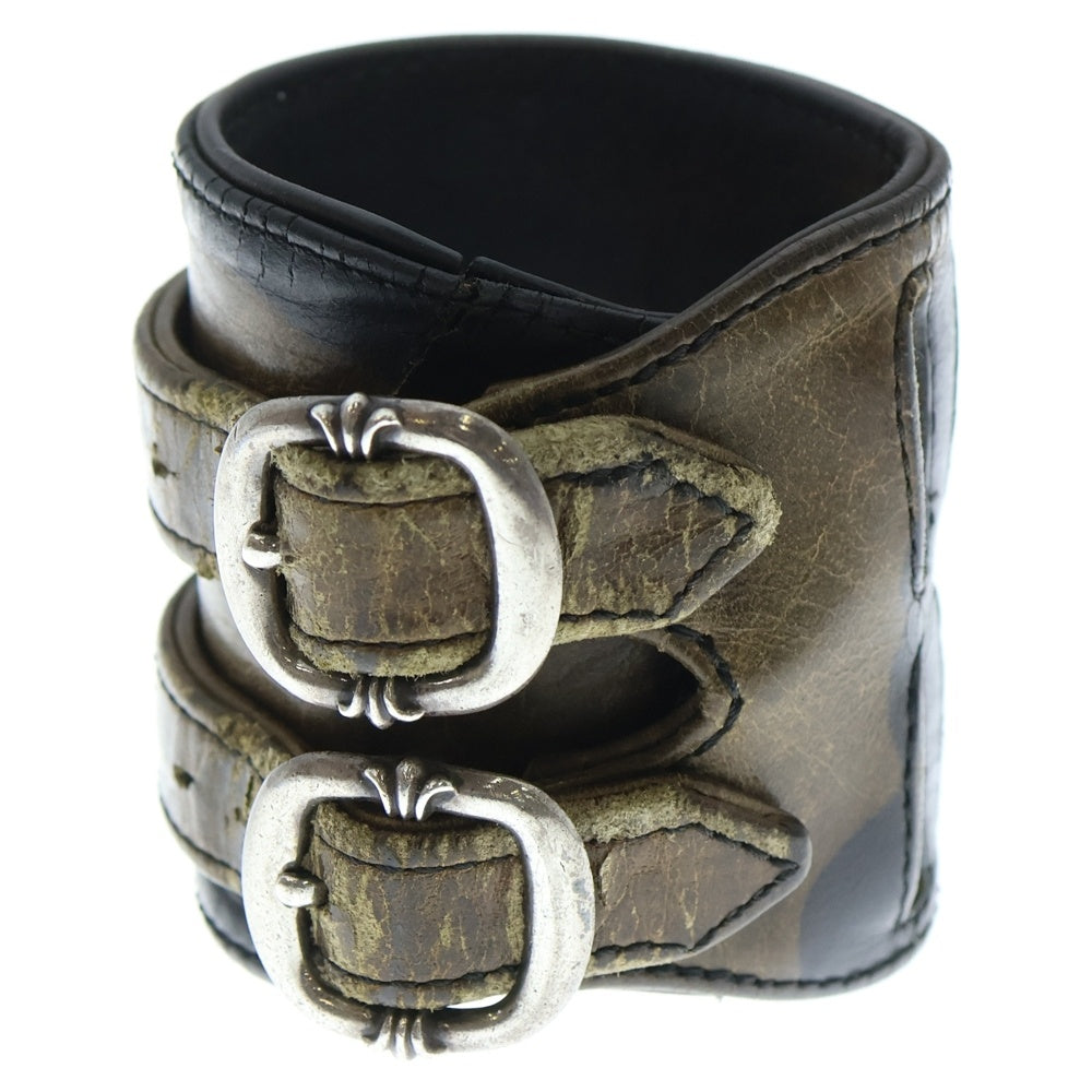 CHROME HEARTS(クロムハーツ) DOUBLE RR ダブルロックンロール カモフラ レザーブレスレット ガンスリンガー カーキ