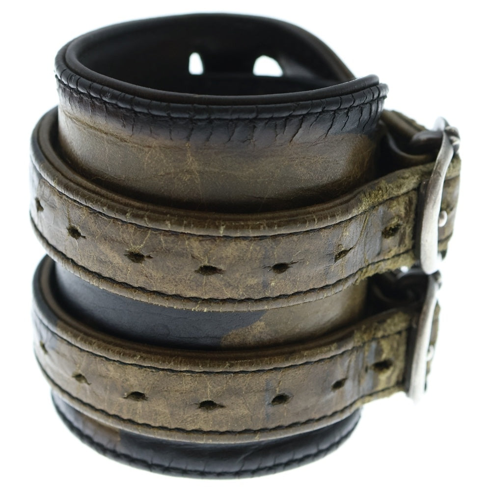 CHROME HEARTS(クロムハーツ) DOUBLE RR ダブルロックンロール カモフラ レザーブレスレット ガンスリンガー カーキ