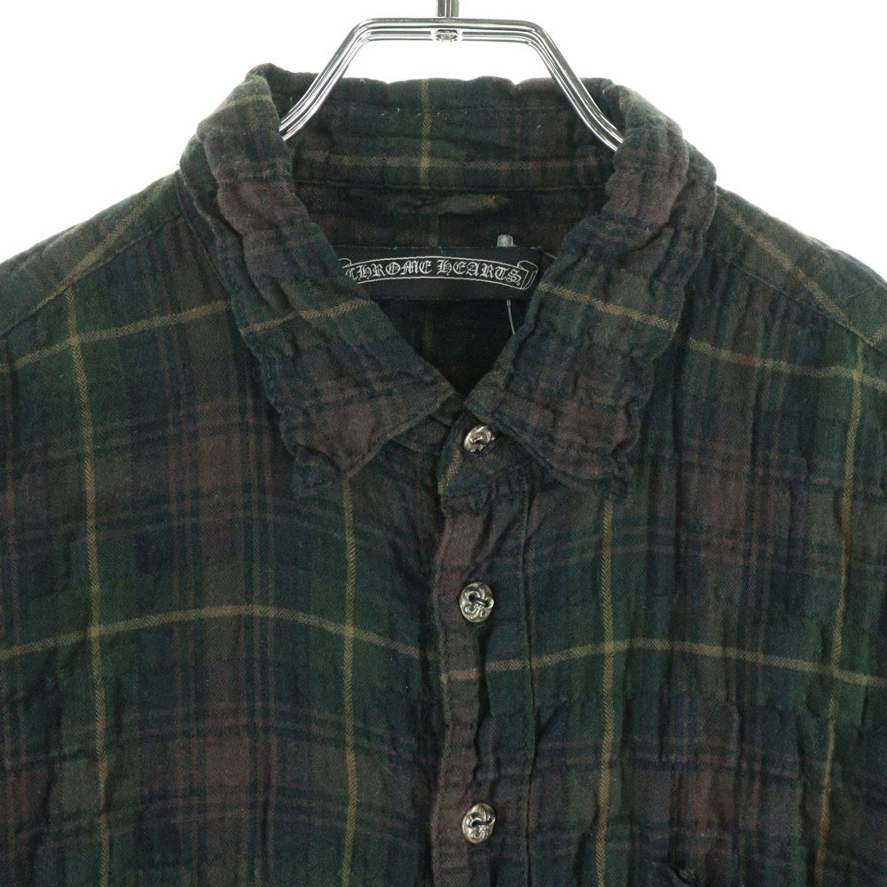 CHROME HEARTS(クロムハーツ) BSフレアボタン フレアパッチ 長袖チェックシャツ ブラウン/グリーン