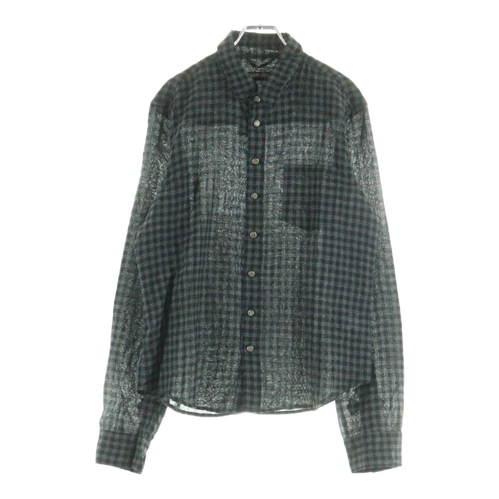 CHROME HEARTS(クロムハーツ) フローラルボールボタン クロスパッチ ウールギンガムチェック 長袖シャツ グレー