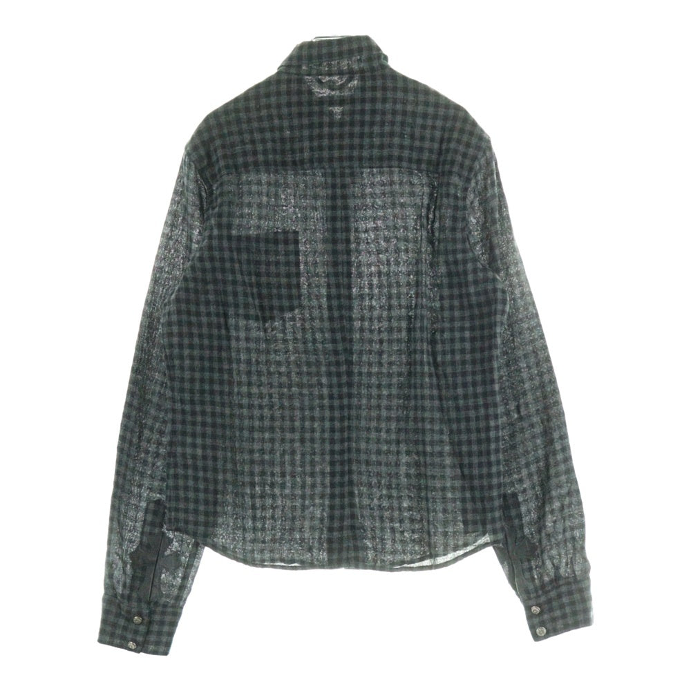 CHROME HEARTS(クロムハーツ) フローラルボールボタン クロスパッチ ウールギンガムチェック 長袖シャツ グレー